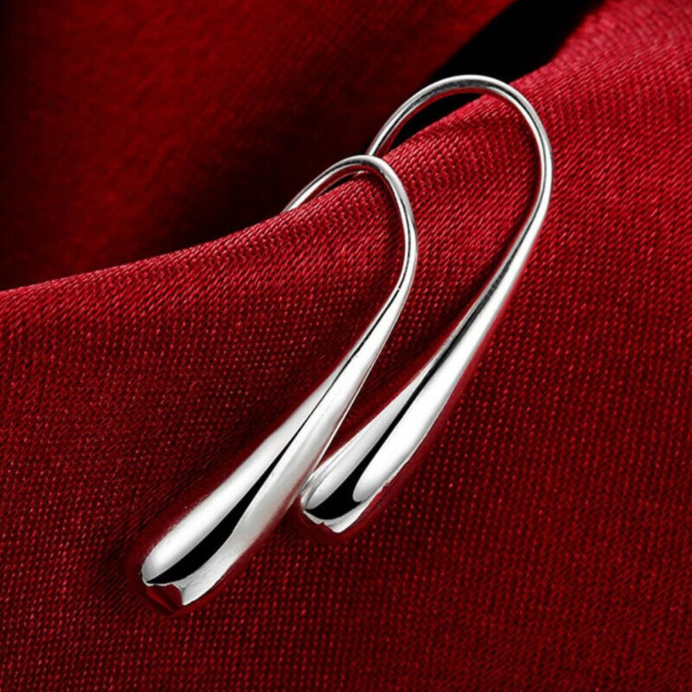 Simple Tear Drop Earrings 925 Silver - Picture 4 of 6